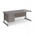 Contract 25 straight desk with 3 drawer pedestal and graphite cantilever leg 1800mm x 800mm - grey oak top CC18S3-G-GO