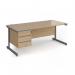 Contract 25 straight desk with 3 drawer pedestal and graphite cantilever leg 1800mm x 800mm - kendal oak top CC18S3-G-KO