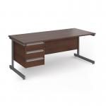 Contract 25 straight desk with 3 drawer pedestal and graphite cantilever leg 1800mm x 800mm - walnut top CC18S3-G-W