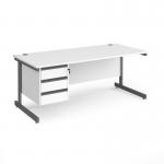 Contract 25 straight desk with 3 drawer pedestal and graphite cantilever leg 1800mm x 800mm - white top CC18S3-G-WH