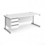 Contract 25 straight desk with 3 drawer pedestal and silver cantilever leg 1800mm x 800mm - white top CC18S3-S-WH