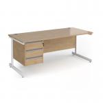 Contract 25 straight desk with 3 drawer pedestal and white cantilever leg 1800mm x 800mm - kendal oak top CC18S3-WH-KO