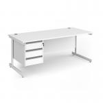 Contract 25 straight desk with 3 drawer pedestal and white cantilever leg 1800mm x 800mm - white top CC18S3-WH-WH