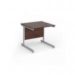Contract 25 straight desk with silver cantilever leg 800mm x 800mm - walnut top CC8S-S-W