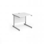 Contract 25 straight desk with silver cantilever leg 800mm x 800mm - white top