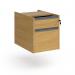 The image shows a sturdy wooden pedestal with two drawers, a graphite finger pull handle on each, and a sleek oak finish. This fixed pedestal is designed for use with dams and has a professional yet stylish look.