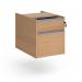 The photograph showcases a sleek 2 drawer fixed pedestal in a beech finish, featuring silver finger pull handles. This durable piece is designed for use with dams fixed pedestals contract desks.