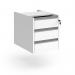 This photo shows a sleek and modern fixed pedestal with silver finger pull handles on a white finish. The contract 3 drawer design is perfect for organizing office supplies and documents.