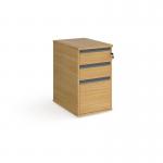 Contract 3 drawer desk high pedestal 600mm deep with graphite finger pull handles - oak