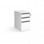 Contract 3 drawer desk high pedestal 600mm deep with graphite finger pull handles - white