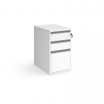 Contract 3 drawer desk high pedestal 600mm deep with silver finger pull handles - white