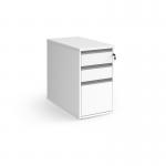 Contract 3 drawer desk high pedestal 800mm deep with silver finger pull handles - white