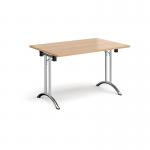 Rectangular folding leg table with chrome legs and curved foot rails 1200mm x 800mm - beech CFL1200-C-B