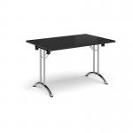 Rectangular folding leg table with chrome legs and curved foot rails 1200mm x 800mm - Black CFL1200-C-BK