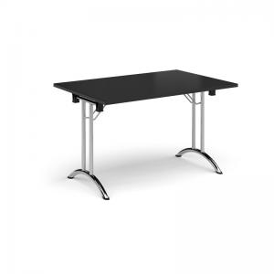 Rectangular folding leg table with chrome legs and curved foot rails