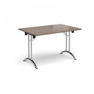 Rectangular folding leg table with chrome legs and curved foot rails