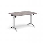 Rectangular folding leg table with chrome legs and curved foot rails 1200mm x 800mm - grey oak CFL1200-C-GO