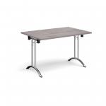 Rectangular folding leg table with chrome legs and curved foot rails 1200mm x 800mm - grey oak CFL1200-C-GO