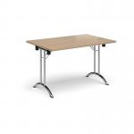 Rectangular folding leg table with chrome legs and curved foot rails 1200mm x 800mm - Kendal Oak CFL1200-C-KO
