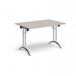 Rectangular folding leg table with chrome legs and curved foot rails 1200mm x 800mm - Light Grey CFL1200-C-LG