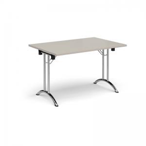Rectangular folding leg table with chrome legs and curved foot rails
