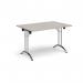 Rectangular folding leg table with chrome legs and curved foot rails 1200mm x 800mm - Light Grey CFL1200-C-LG