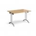 Rectangular folding leg table with chrome legs and curved foot rails 1200mm x 800mm - oak CFL1200-C-O