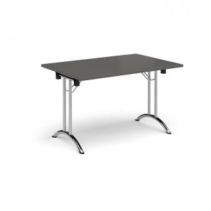 Rectangular folding leg table with chrome legs and curved foot rails