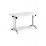 Rectangular folding leg table with chrome legs and curved foot rails 1200mm x 800mm - white CFL1200-C-WH