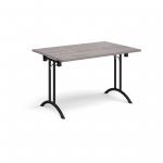 Rectangular folding leg table with black legs and curved foot rails 1200mm x 800mm - grey oak CFL1200-K-GO