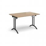 Rectangular folding leg table with black legs and curved foot rails 1200mm x 800mm - Kendal Oak CFL1200-K-KO