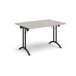Rectangular folding leg table with black legs and curved foot rails 1200mm x 800mm - Light Grey CFL1200-K-LG