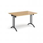 Rectangular folding leg table with black legs and curved foot rails 1200mm x 800mm - oak CFL1200-K-O