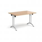 Rectangular folding leg table with silver legs and curved foot rails 1200mm x 800mm - beech CFL1200-S-B