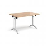 Rectangular folding leg table with silver legs and curved foot rails 1200mm x 800mm - beech CFL1200-S-B