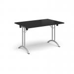 Rectangular folding leg table with silver legs and curved foot rails 1200mm x 800mm - Black CFL1200-S-BK