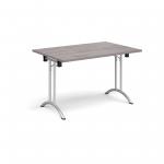 Rectangular folding leg table with silver legs and curved foot rails 1200mm x 800mm - grey oak CFL1200-S-GO