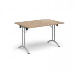 Rectangular folding leg table with silver legs and curved foot rails 1200mm x 800mm - Kendal Oak CFL1200-S-KO