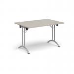 Rectangular folding leg table with silver legs and curved foot rails 1200mm x 800mm - Light Grey CFL1200-S-LG