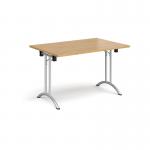 Rectangular folding leg table with silver legs and curved foot rails 1200mm x 800mm - oak CFL1200-S-O