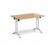 Rectangular folding leg table with silver legs and curved foot rails 1200mm x 800mm - oak CFL1200-S-O