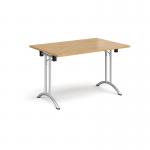 Rectangular folding leg table with silver legs and curved foot rails 1200mm x 800mm - oak CFL1200-S-O