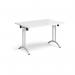 Rectangular folding leg table with silver legs and curved foot rails 1200mm x 800mm - white CFL1200-S-WH