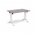 Rectangular folding leg table with white legs and curved foot rails 1200mm x 800mm - grey oak CFL1200-WH-GO