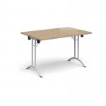 Rectangular folding leg table with white legs and curved foot rails 1200mm x 800mm - Kendal Oak CFL1200-WH-KO