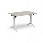 Rectangular folding leg table with white legs and curved foot rails 1200mm x 800mm - Light Grey CFL1200-WH-LG
