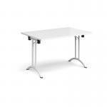 Rectangular folding leg table with white legs and curved foot rails 1200mm x 800mm - white