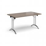 Rectangular folding leg table with chrome legs and curved foot rails 1400mm x 800mm - Barcelona Walnut CFL1400-C-BW