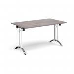 Rectangular folding leg table with chrome legs and curved foot rails 1400mm x 800mm - grey oak CFL1400-C-GO