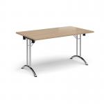 Rectangular folding leg table with chrome legs and curved foot rails 1400mm x 800mm - Kendal Oak CFL1400-C-KO